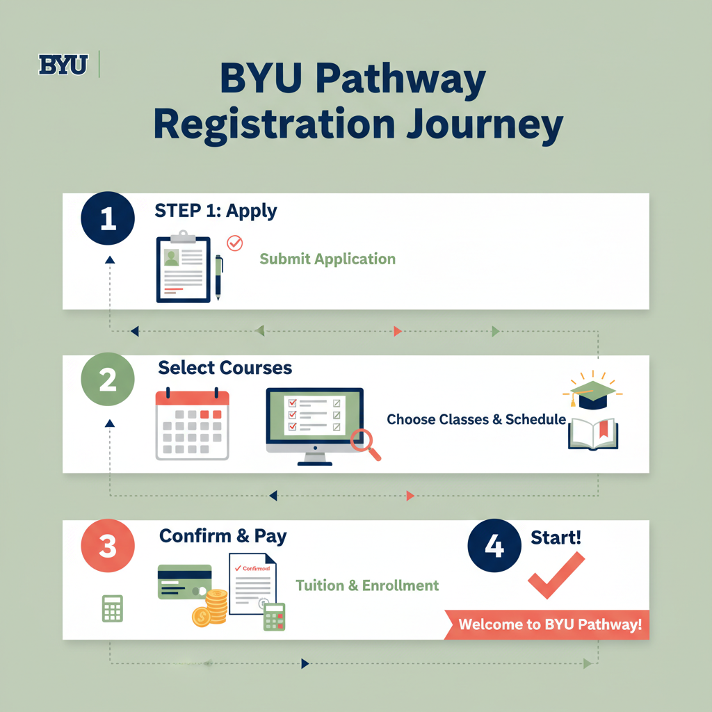 A timeline graphic showing the PathwayConnect to bachelor's degree pathway at BYU-Pathway